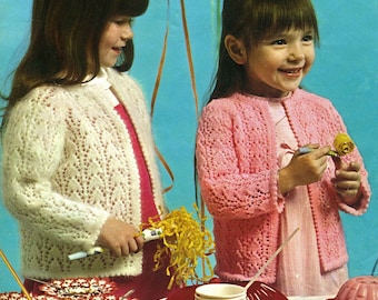 Vintage Girl's Cardigan, 22"-27" Chest, 4ply, Knitting Pattern, 80s (PDF) Patons 2186