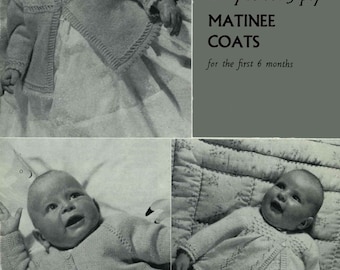 Vintage Baby Matinee Coat in 3 Styles, 1-6 months, 3ply, Knitting Pattern, 50s (PDF) P&B 576