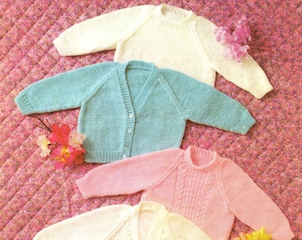 Vintage Baby's Cardigans and Sweaters, DK, Knitting Pattern, 60s (PDF) Pattern, King Cole 3087