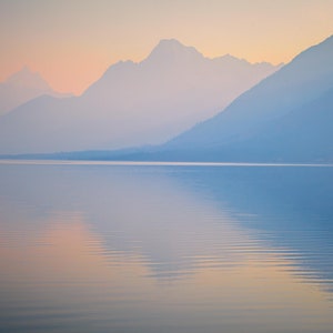 Grand Tetons in the mist. Jenny Lake, Mountain view, Photography wall art