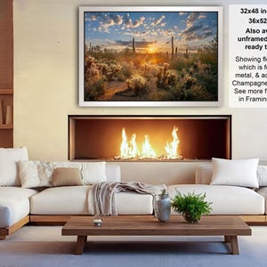 a cozy living room with a fireplace, white sofas, and various decorative elements such as vases and potted plants.
