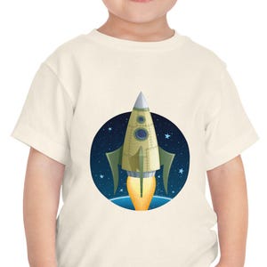 Rocket Toddler Tee, Space Kids Shirt, Spaceship Short Sleeve Tshirt, Galaxy Children&#39;s Top, Astronaut Theme Kids Clothing