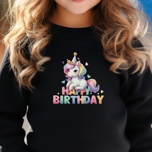 Unicorn Birthday Girl Sweatshirt, Birthday Party Kids Sweater, Girl Birthday Shirt, Rainbow Girl&#39;s Birthday Sweater, Unicorn Themed Party.