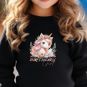 Unicorn Birthday Girl Sweatshirt, Girl&#39;s Bday Sweater, Unicorn Youth Birthday Shirt, Unicorn Girl&#39;s Birthday Sweater, Kids Bday Sweater.