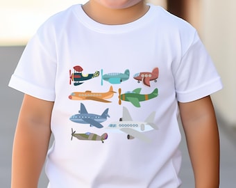Airplanes Kids TShirt, Airplane Lover Boys Shirt, Pilot Shirt for Kids, Gift for Boys, Types of Airplanes Toddler & Youth Shirt, Planes Tee.