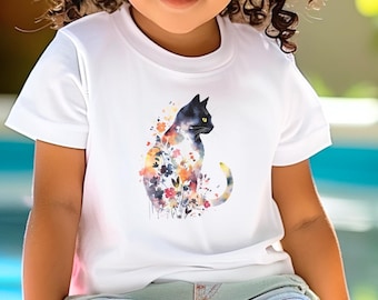 Floral Cat Kids T-shirt, Cottagecore Youth Tee