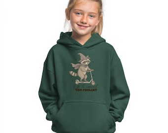 Raccoon Tomfoolery Youth Hoodie, Funny Animal Graphic Kids Sweatshirt