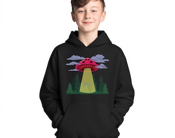 Youth UFO Alien Hoodie, Retro Galaxy Pullover