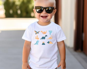 Camiseta infantil de dinosaurios: T-Rex, Triceratops y Stegosaurus