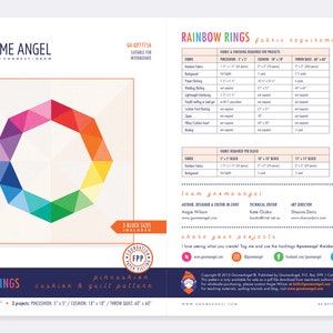 Patron PDF : Anneaux arc-en-ciel - Courtepointe à un seul bloc avec pelote et coussin - Papier de fondation piécé
