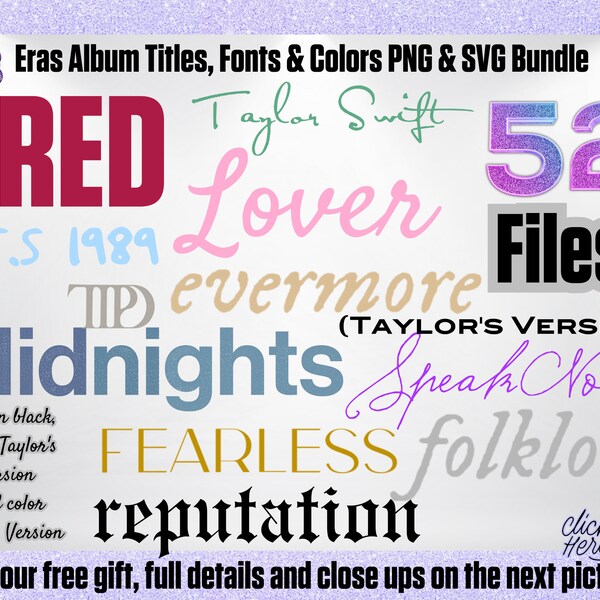 Taylor Swift Eras Album Titles, Swiftie PNG, SVG Bundle,Eras Albums Fonts Bundle, Midnights, Taylor Swift 1989, Reputation, Swiftie Merch