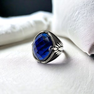 Handmade Silver Blue Stone Sapphire Men Ring, Sapphire Ring, Blue Stone Ring, Men Jewelry, Gift for Him, 925k Sterling Silver Ring for Men