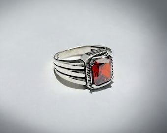 Mens Red Ruby Stone Turkish Handmade Ring, Gift For Men, Mens Jewelry, Birthday Gift, Gift For Dad, Ruby Men Ring, 925 Sterling Silver Ring