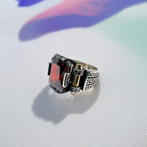 Men&#39;s Red Stone Handmade Ruby Ring, Turkish Handmade 925 Sterling Silver Men Ring, Gift for Him, Ottoman Style Men Ring, Men Jewelry