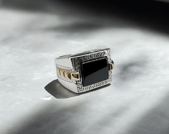 Onyx Mens Black Stone Handmade Silver Turkish Men Ring, Onyx Men Ring, 925k Sterling Silver, Gift for Fathers Day, Men Rings, Men Jewelry