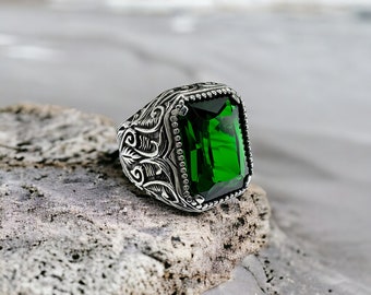 Mens Square Emerald Ring Ring Gold Mens Luxury Rings 14K Gold
