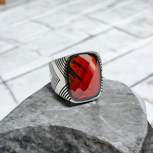 Mens Red Ruby Ring, Turkish Handmade Silver Men Ring, Ottoman Style Ruby Ring, 925 Sterling Silver Ring, Gift for Him, Men Jewelry Gift