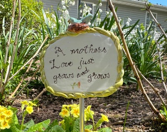 Garden Sign for Mother, Ceramic Porcelain Clay with Tiny Bluebird on Nest