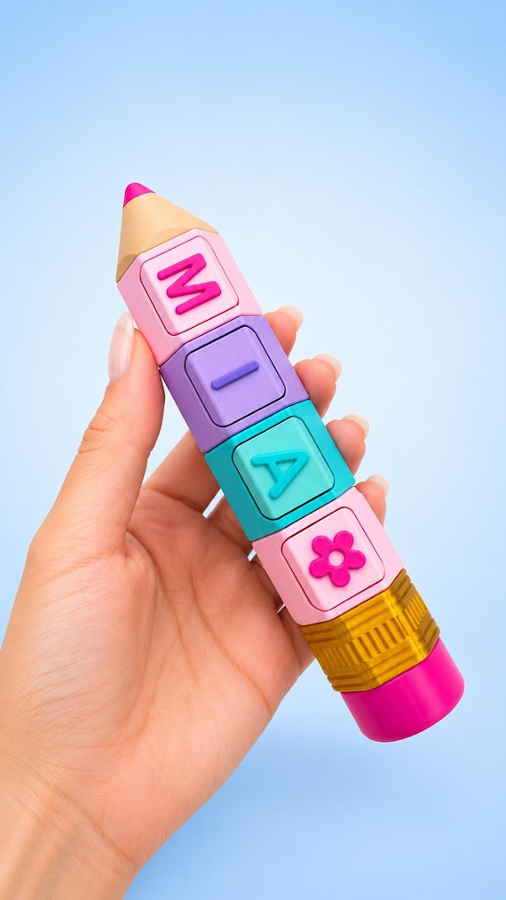 Personalized Pencil Clicker Fidget Toy | Custom Name Pencil | 3D Printed Sensory Toy | ADHD Desk Fidget | Teacher & Student Gift