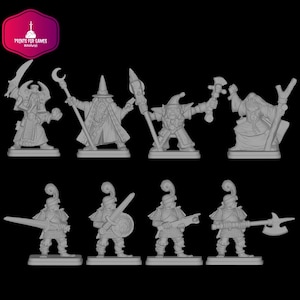 HeroQuest（Wizards of Zargon and Men-at-Arms）に登場する、樹脂製のクラシックなモルカーの魔法使いと土地の住人のフィギュア。