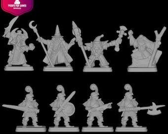 Classic Morcar's Wizards & Landsmen figures from HeroQuest (Wizards of Zargon and Men-at-Arms) made of resin