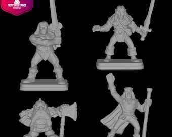 Classic HERO figures from HeroQuest (Barbarian Dwarf Alb Wizard) made of resin