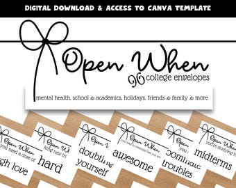 College Student Open When Envelopes: Mental Health Care Package (Canva Template & Digital Download)