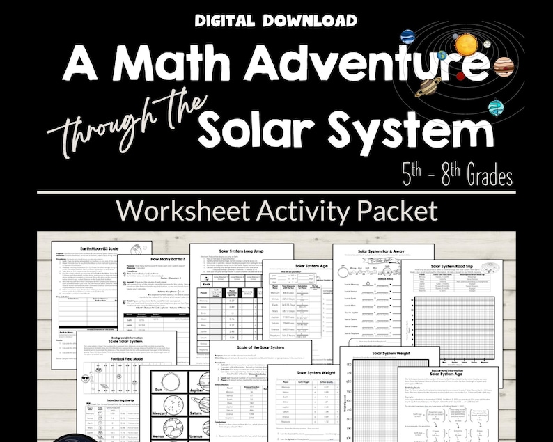 Solar System Math Sheets Solar System Math Worksheets: 5th-8th Grade (digital Download) - Etsy