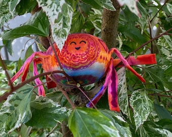 Bright Unique Creature, Uplifting Cheerful Lively Joyful, Colorful OOAK Spider Art Doll, Handmade Cloth Hippie Spider