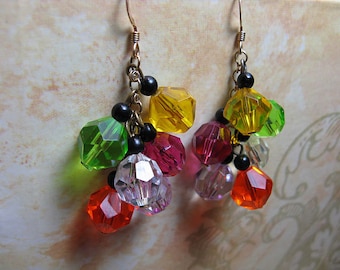 Colorful 80s Jewelry, Fun Multicolor Vintage Earrings, Rainbow Earrings, 1980s Beaded Earrings