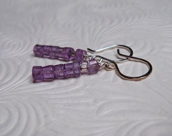 Amethyst Sterling Silver Earrings, Purple Stack Gemstone Jewelry, Delicate Feminine