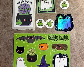Halloween Stickers, Spooky Season Sticker Set, Ghosts Witchy Water Bottle Decal or Laptop Decoration
