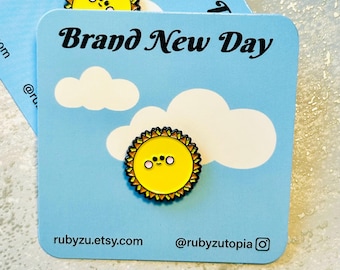 Cute Sun Enamel Pin, Kawaii Happy Sun, Brand New Day, Shiny Smiling Sun, Bright Beginnings, Encouragement, Fresh Start, Uplifting