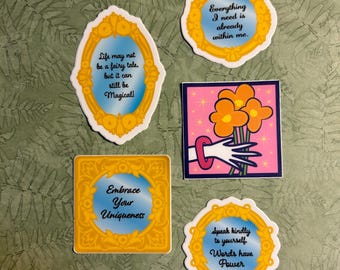 Waterproof Vinyl Self Esteem Sticker Set, Mental Health Stickers, Water Bottle Decoration, Durable Laptop Art, Golden Magic Mirror Messages