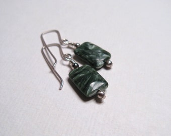 Angelic Seraphinite Earrings, Sterling Silver Gemstone Jewelry, Heart Chakra, Spiritual Angel, Mystical Green Stone