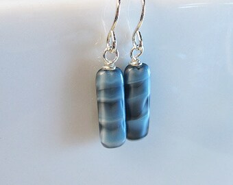 Gray Black Striped Beaded Earrings, Waves of Grey Earrings, Stripes