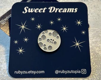 Happy Full Moon Enamel Pin, Cute Collectible Kawaii Pin, Sweet Dreams, Smiling Mooned