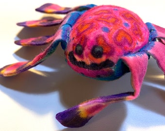 Agent of Joy Infinity Spider, Lively OOAK Cloth Art, Handmade Altar Doll, Bright Colorful Unique Creature, Uplifting Cheerful Joyful