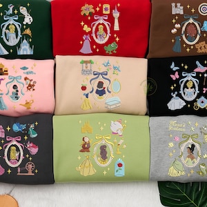 Cartoon Princess Embroidered Sweatshirt, Magic Kingdom Embroidered Jumper, Princess Icon Embroidered Sweaters, Girl Trip Shirt