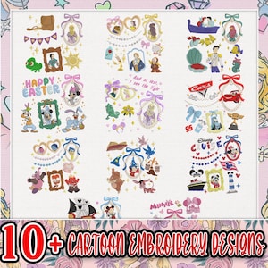 10+ Bundle Cartoon Embroidery, Cartoon Coquette Embroidery Bundle, Cartoon Coquette Miror Embroidery Bundle, Instant Download