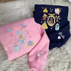 Cartoon Princess Embroidered Sweatshirt, Magic Kingdom Embroidered Jumper, Princess Icon Embroidered Sweaters, Girl Trip Shirt