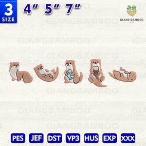 Cute Otters Embroidery Design, Funny Otters Embroidery File, Animal Embroidery Machine File, Instant Download