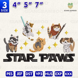 Cute Star Pawrs Embroidery Design, Funny Cat Embroidery Design, Sience Fiction Movie Characters Embroidery Design, Instant Download