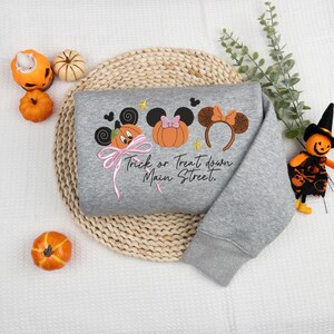 Magic Castle Coquette Bow Embroidered Sweatshirt, Halloween Pumpkin Coquette Shirt, Mouse Pumpkin Tee, Cute Spooky Season