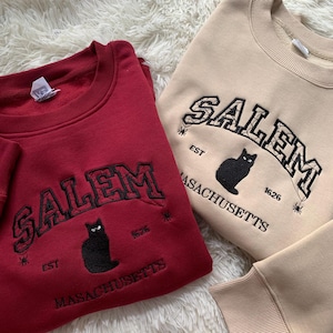 Salem Massachusetts Sweatshirt, Custom Halloween Embroidered Sweatshirt, Witches Embroidered Shirt, Spooky Season Crewneck, Halloween Gift