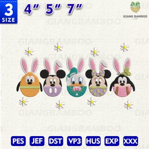 Cartoon paaseieren borduurontwerp, Paasdag borduurontwerp, Easter Mouse And Friends borduurontwerp, Instant Download