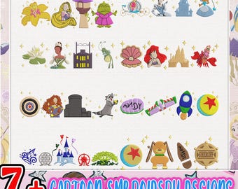 7+ Embroidery Cartoon Bundle, Movie Cartoon Embroidery Bundle, Magic Kingdom Embroidery Bundle, Instant Download