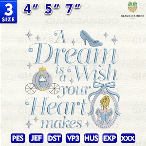 A Dream Is A Wish Your Heart Makes Embroidery Design, Magic Kingdom Embroidery Design, Princess Cartoon Embroidery File, Girl Trip
