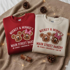 Embroidered Gingerbread Mouse Cartoon Sweatshirt, Main Street Bakery Christmas Sweater, Magical Land Christmas Party Crewneck