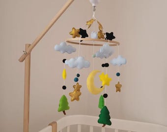 Wooden Mobile Arm for Baby Crib | Natural Wood Mobile Holder | Montessori Nursery Decor